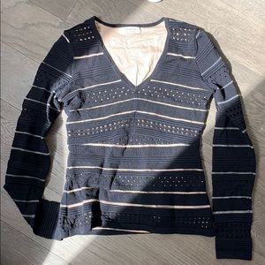 Black knit embroidered textured top